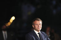 French President Emmanuel Macron appears at a news conference in Beirut, Lebanon, Thursday Aug. 6, 2020, two days after a massive explosion rocked Beirut's port. The blast, which killed more than 130 people, wounded thousands and left tens of thousands homeless, is believed to have been caused when a fire touched off a stockpile of 2,750 tons of highly explosive ammonium nitrate. Macron announced that France will organize a conference in the next few days with European, American, Middle Eastern and other donors to raise money for food, medicine, housing and other urgent aid. (AP Photo/Thibault Camus, Pool)