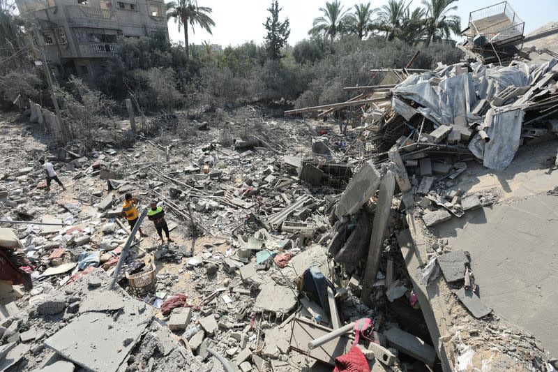 Aftermath of an Israeli strike on a house, in Nusairat refuge camp, in the central Gaza Strip