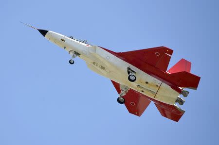 A prototype of the first Japan-made stealth fighter X-2 Shinshin, formerly called ATD-X, flies pass over Japan Air Self-Defense Force's Gifu Air Field during it's maiden flight in Kakamigahara, Gifu prefecture , central Japan, in this photo taken by Kyodo April 22, 2016. Mandatory credit Kyodo/via REUTERS/File Photo