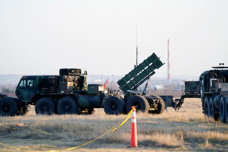 FILE - Patriot missles are seen at the Rzeszow-Jasionka Airport, March 25, 2022, in Jasionka, Poland.