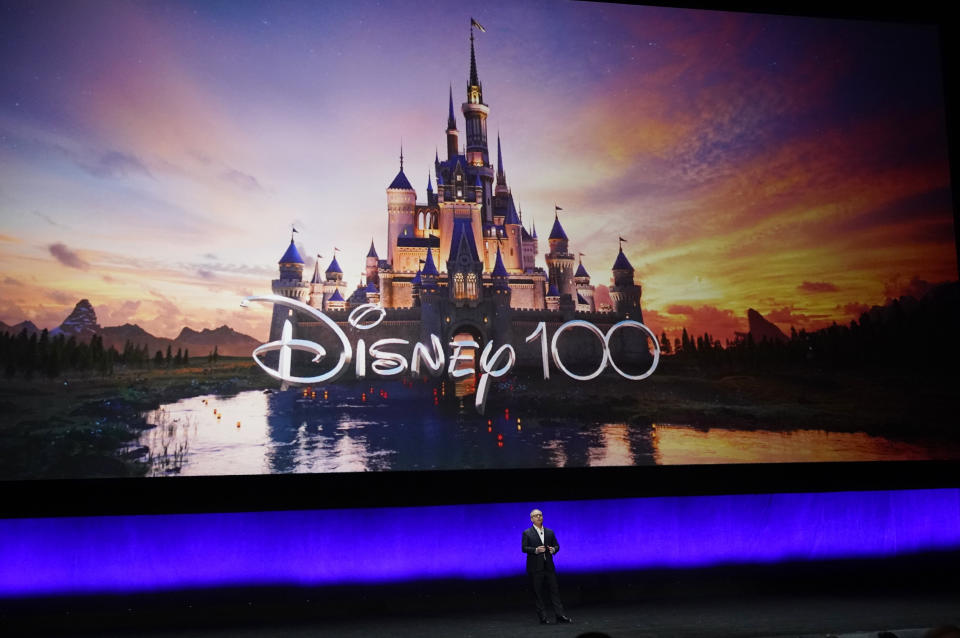 Alan Bergman, co-chairman of Disney Entertainment, addresses the audience during the Walt Disney Studios presentation at CinemaCon 2023, the official convention of the National Association of Theatre Owners (NATO) at Caesars Palace, Wednesday, April 26, 2023, in Las Vegas. (AP Photo/Chris Pizzello)