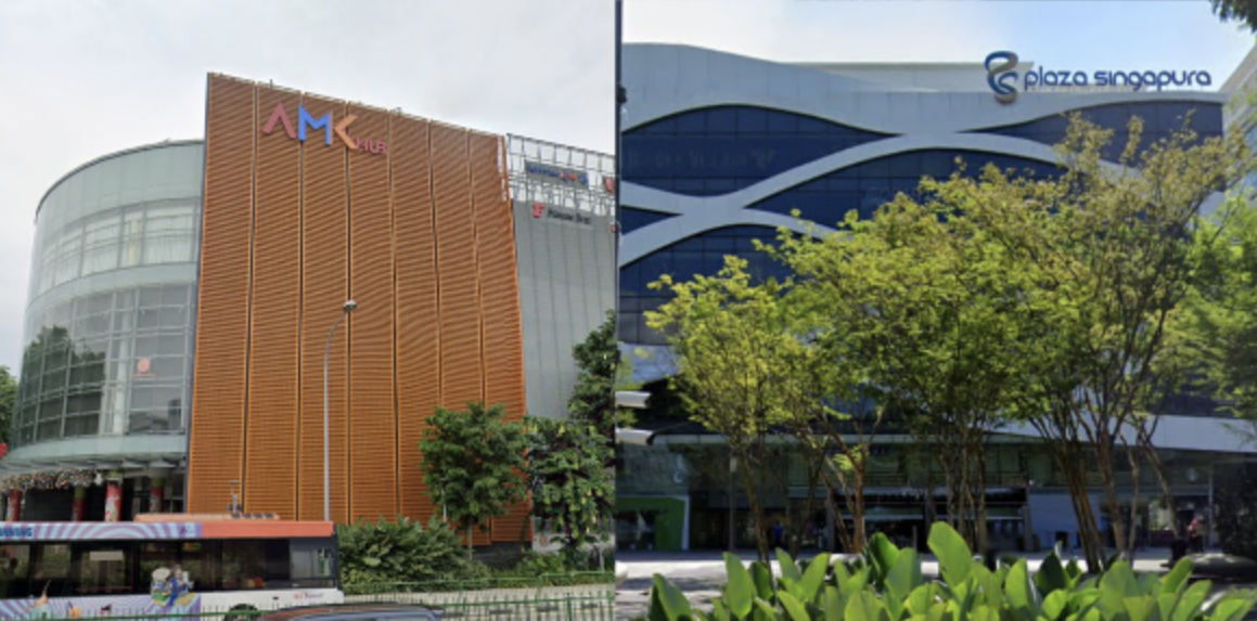 (SCREENSHOTS: AMK Hub and Plaza Singapura/Google Maps)