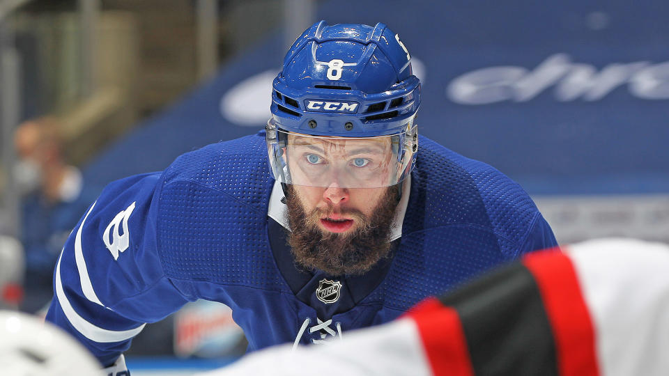 Jake Muzzin suffered a broken bone in his face on an errant high stick. (Photo by Claus Andersen/Getty Images)