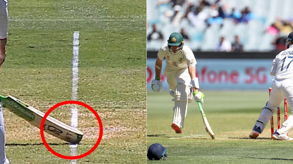 Pictured here, the controversial incident that saw Tim Paine survive a run out shout.