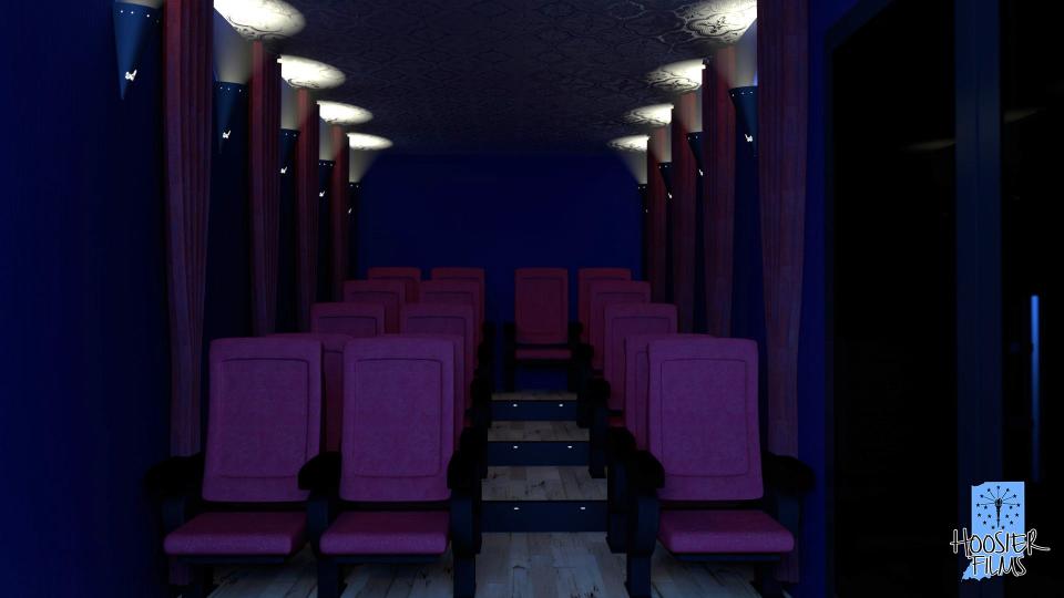 The interior of the Mobile Cinema during its pilot program.