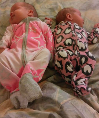 Despite being twins, one of the baby girls, Harlow, on the left, is much bigger than her sister Harper. Photo: Facebook