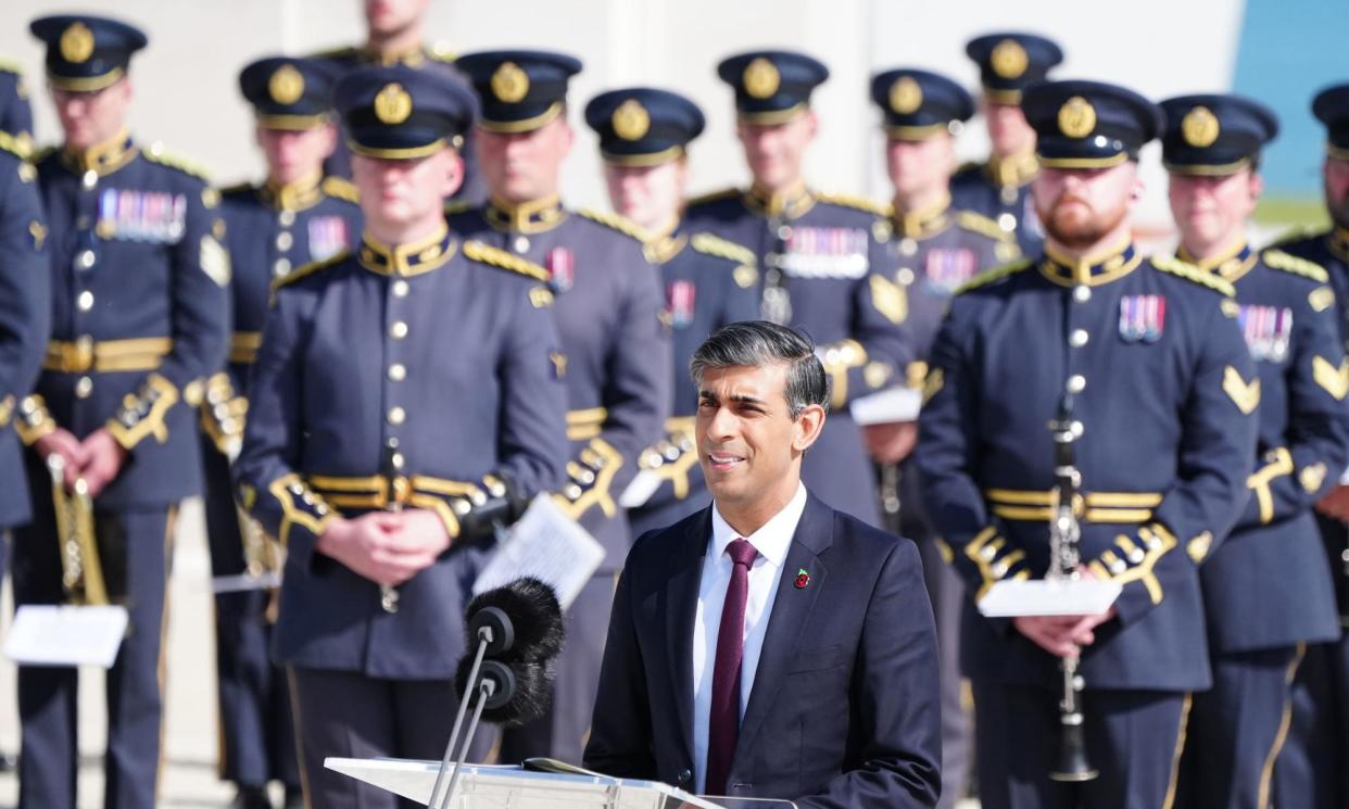 <span>Rishi Sunak speaking at a D-day anniversary event in Normandy. He had wanted to fight on the beaches – but wanted to do a TV interview more.</span><span>Photograph: Jane Barlow/PA</span>