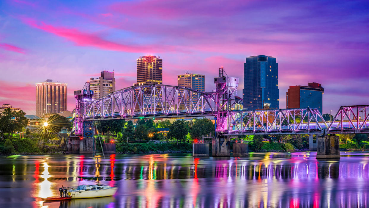 Little Rock, Arkansas, USA downtown skyline on the Arkansas River.