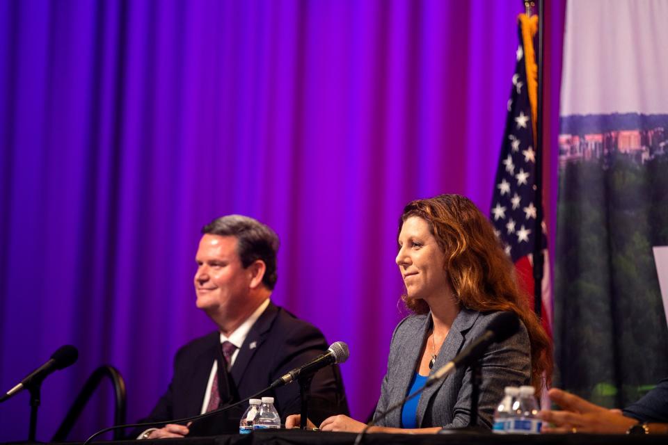 Mayoral candidates John Dailey and Kristin Dozier participate in a forum hosted by the Tallahassee Democrat, WFSU and the League of Women Voters on Wednesday, July 6, 2022 in Tallahassee, Fla. 