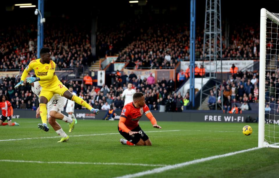 Carlton Morris scores Luton’s only goal with one of 22 shots for the home side in a frenzied game at Kenilworth Road (Getty Images)