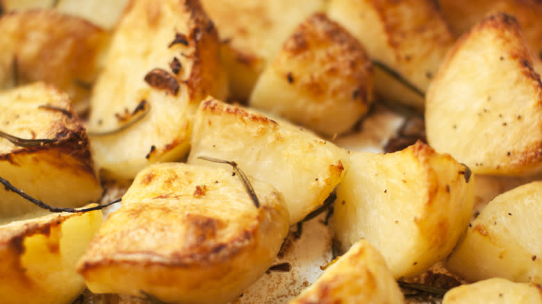 Tray of roast potatoes