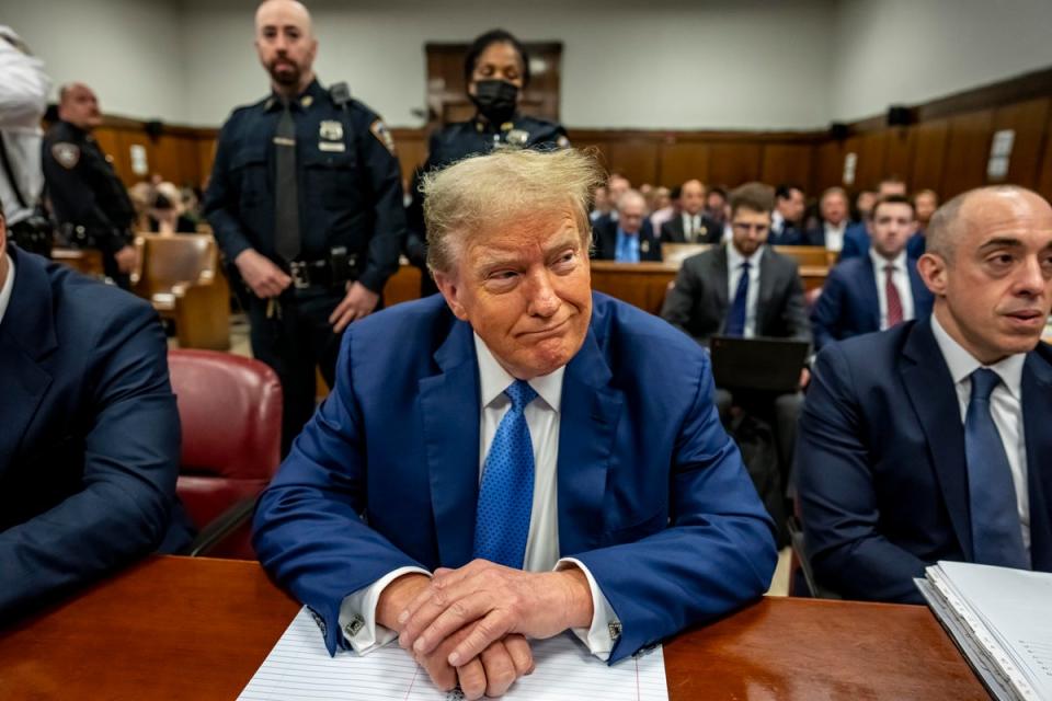 Donald Trump sits at the defense table inside a criminal courtroom in Manhattan on May 20 (Getty Images)