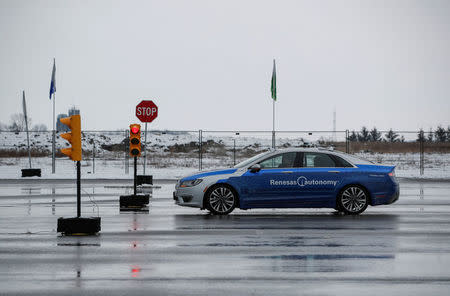A self-driving car drives during a demonstration at the Renesas Electronics autonomous vehicle test track in Stratford, Ontario, Canada, March 7, 2018. REUTERS/Mark Blinch