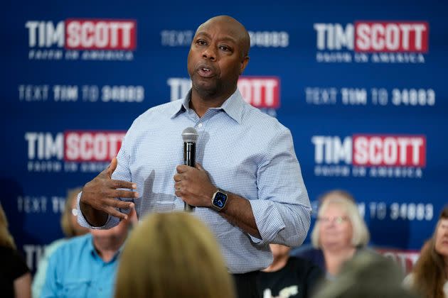 Republican presidential candidate Sen. Tim Scott (R-S.C.) is seen during a town hall meeting in August in Oskaloosa, Iowa.