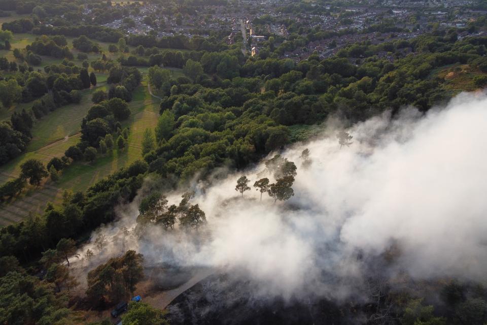 A large wildfire that has broke out in woodland at Lickey Hills Country Park on Monday (PA)