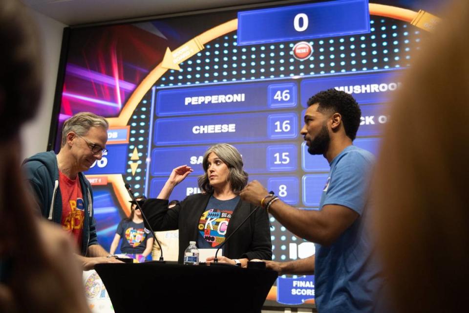 Celebrity guests play Friendly Feud during the Big Slick Press Conference on Friday, May 31, 2024, at Children’s Mercy Research Institute.