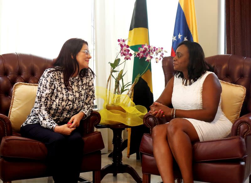 FILE PHOTO: Cilia Flores, wife of Venezuela's President Maduro, and Juliette Holness, wife of Jamaica's Prime Minister Holness, meet in Kingston