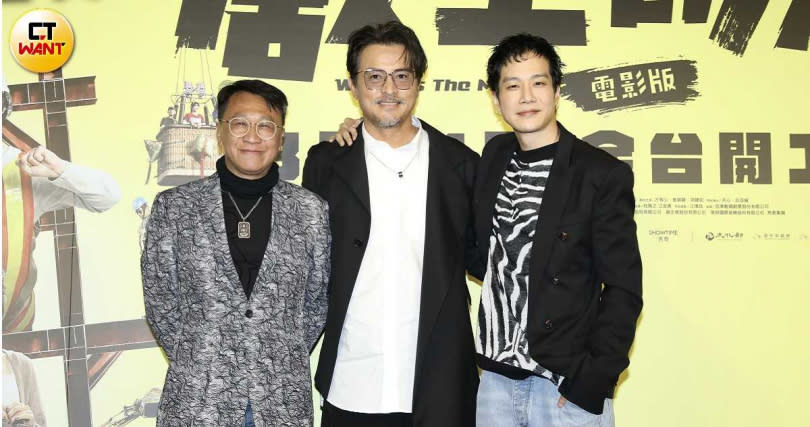 《做工的人 電影版》首映會，「噗嚨共」3人組游安順（左起）、李銘順、薛仕凌合體。（圖／侯世駿攝）