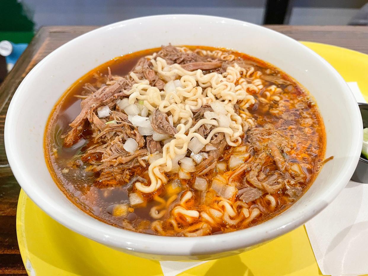 Beef birria ramen at Agua Linda restaurant in Athens, Ga. on Tuesday, Dec. 19, 2023. The dish is a special item that is not part of Agua Linda's daily menu.