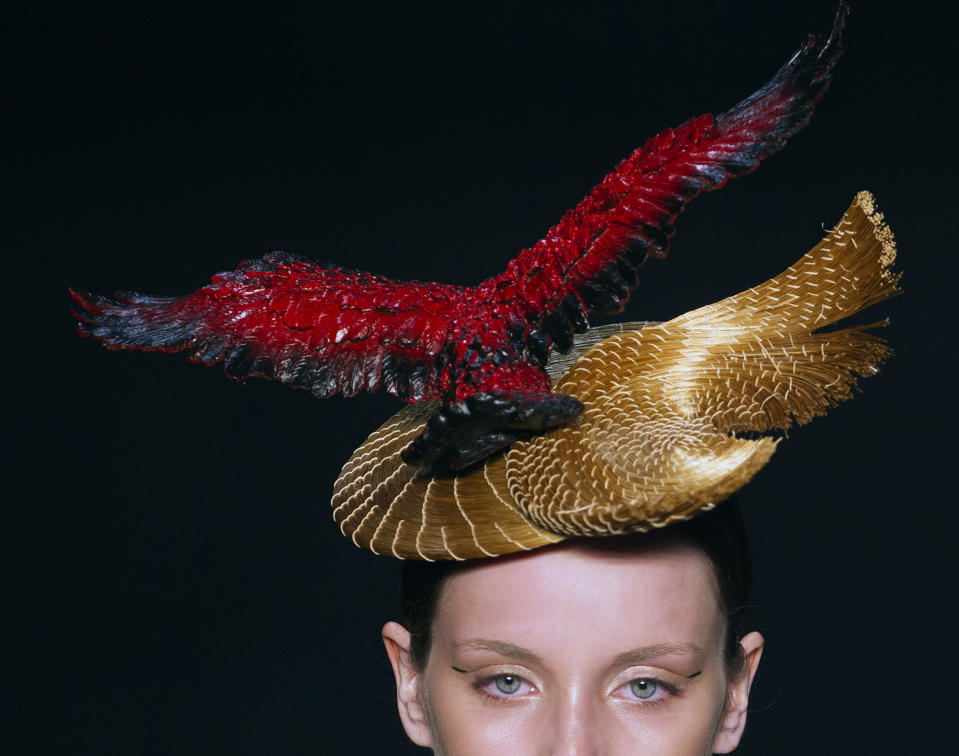 A model wears a creation from the Acquastudio winter collection during Fashion Rio, in Rio de Janeiro, Brazil, Wednesday, Nov. 7, 2012. (AP Photo/Felipe Dana)