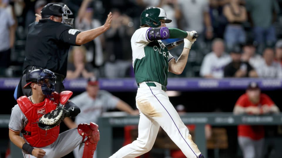 Home plate umpire Hunter Wendelstedt calls a pitch time clock violation. - Matthew Stockman/Getty Images