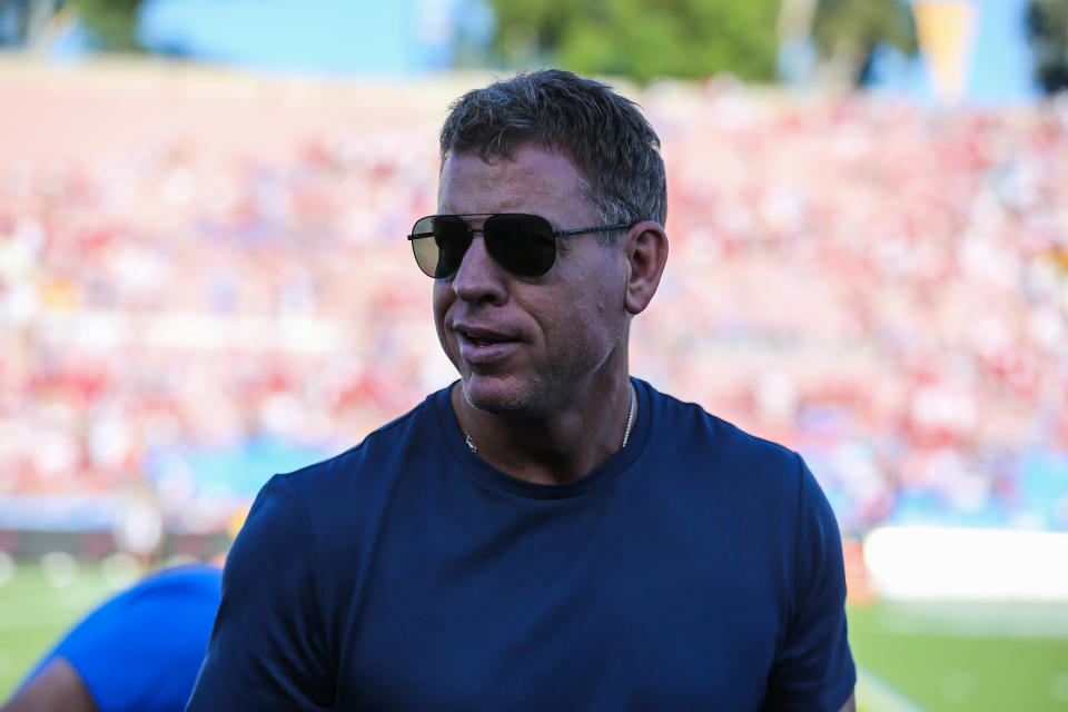 Troy Aikman would work in an NFL front office, just not the Cowboys'. (Jevone Moore/Icon Sportswire via Getty Images)