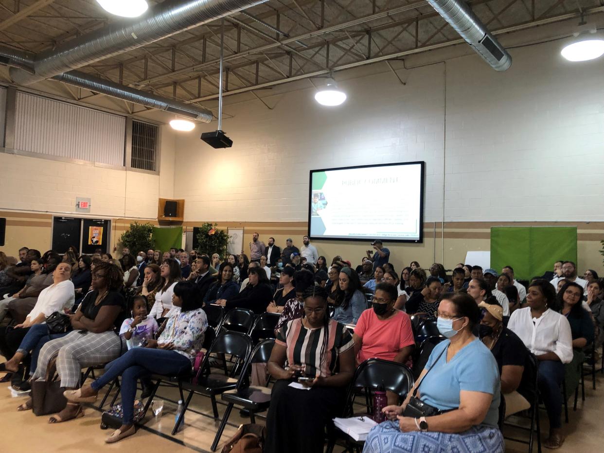 Parents at the East Ramapo school board meeting on Tuesday, Sept. 12, 2023, demanded the district fix transportation disruptions and disorder that have plagued the first two weeks of school.