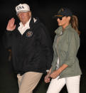 <p>President Donald Trump and first lady Melania Trump return to the White House after a day trip to Puerto Rico where they viewed damage from Hurricane Maria on Oct.3, 2017 in Washington. (Photo: Mike Theiler-Pool/Getty Images) </p>