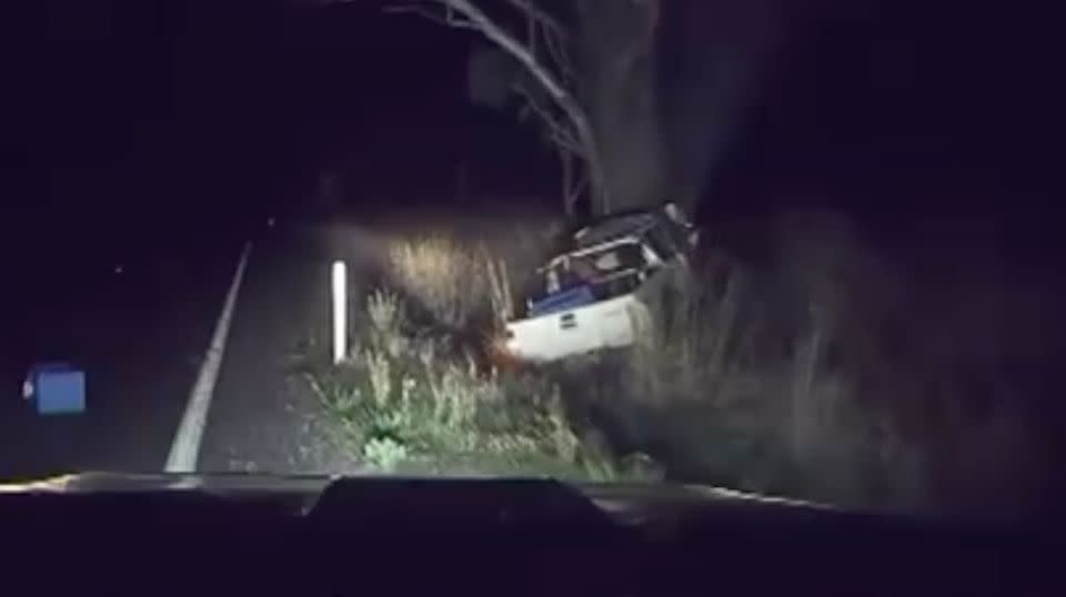 Michael Van Baast discovered the crashed ute on the Olympic Highway. Source: 7 News