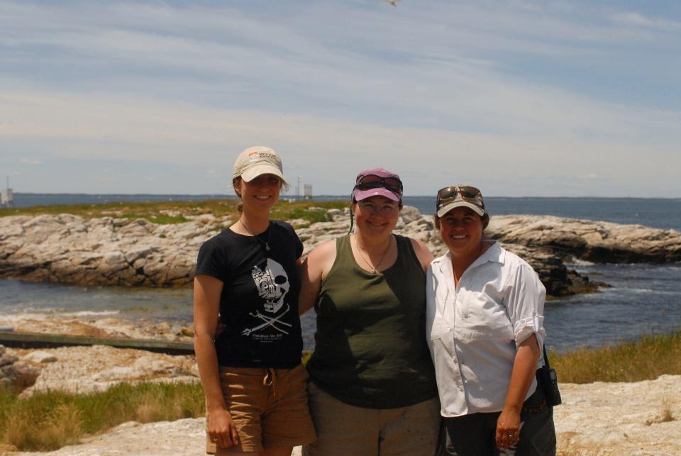 A team of researchers live on White Island in the summertime as part of Shoals Marine Laboratory's tern conservation program. From left, Olivia Smith, seasonal seabird technician; Theresa Rizza, seasonal seabird technician; and Liz Craig, director of seabird research.