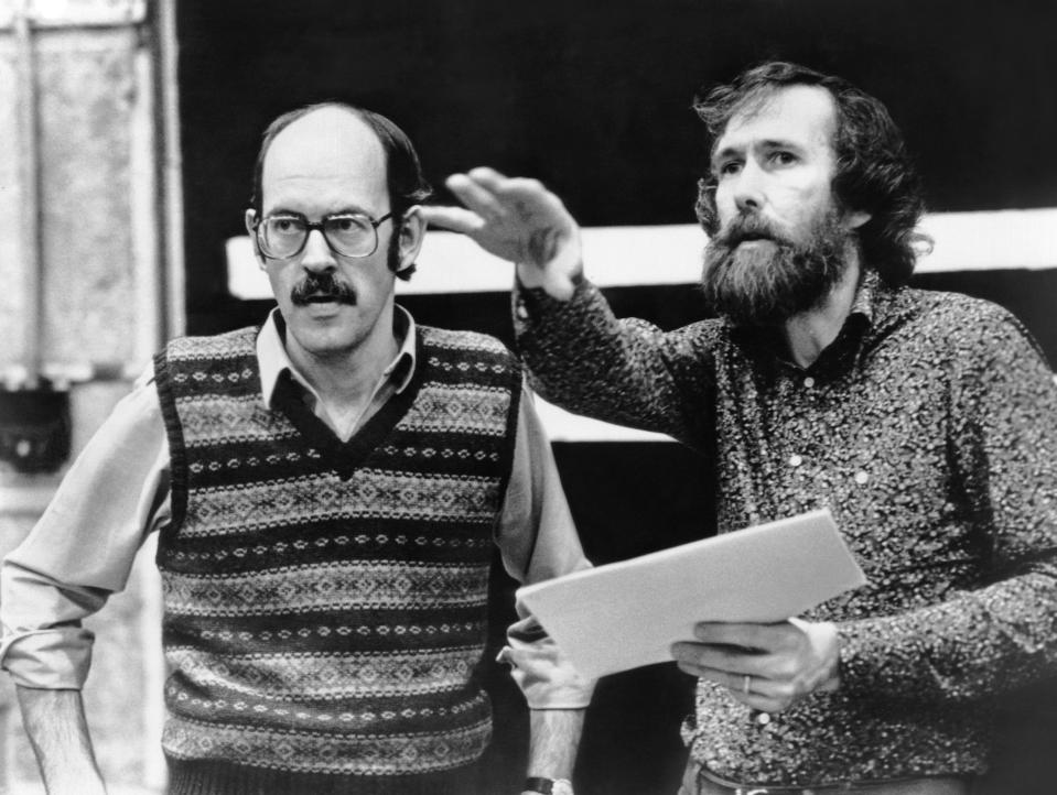 Director Frank Oz and producer, director, and screenwriter Jim Henson on the set of <em>The Dark Crystal</em> in 1982. (Photo: Everett Collection)
