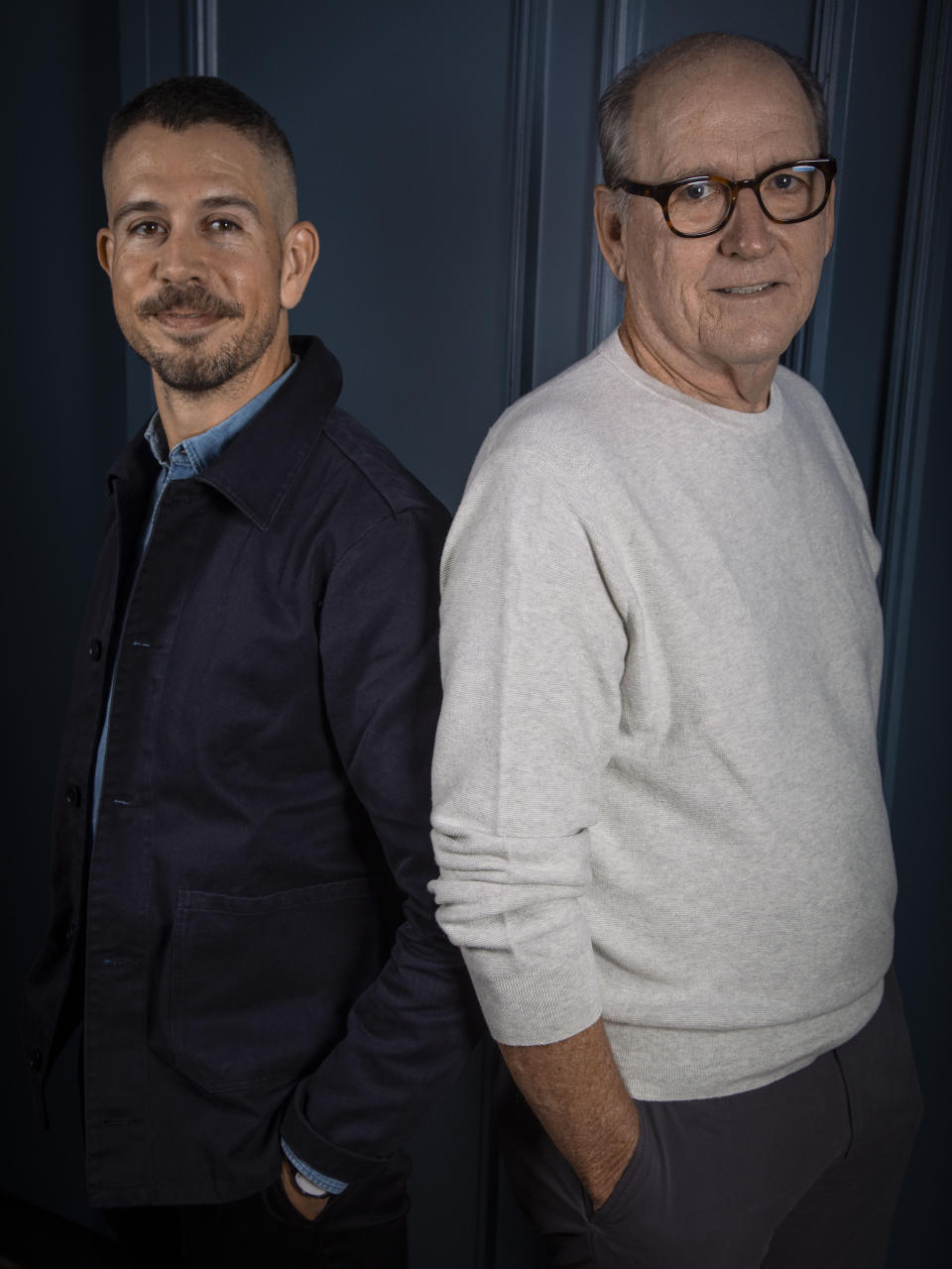 Director Stephen Karam, left, and actor Richard Jenkins, right, pose for a portrait while promoting the movie "The Humans" on Wednesday, Nov. 17, 2021, in New York. (Photo by Andy Kropa/Invision/AP)