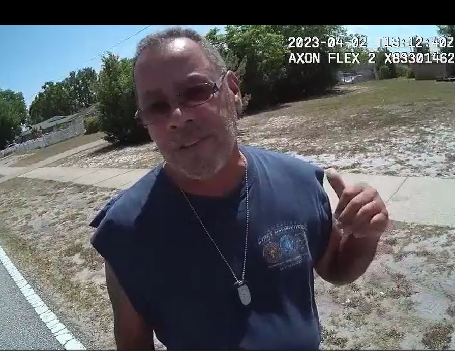Michael Aguilar, retired New York City police lieutenant, is seen in this body camera video telling traffic homicide investigator Nicholas Maletto about his friends in the sheriff's office after his brother, Ralph Aguilar had just struck and killed Eileen Flaherty on a sidewalk in Deltona April 2, 2023.