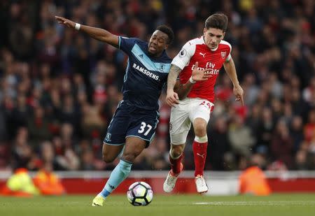 Britain Soccer Football - Arsenal v Middlesbrough - Premier League - Emirates Stadium - 22/10/16 Middlesbrough's Adama Traore in action with Arsenal's Hector Bellerin Action Images via Reuters / John Sibley Livepic EDITORIAL USE ONLY.
