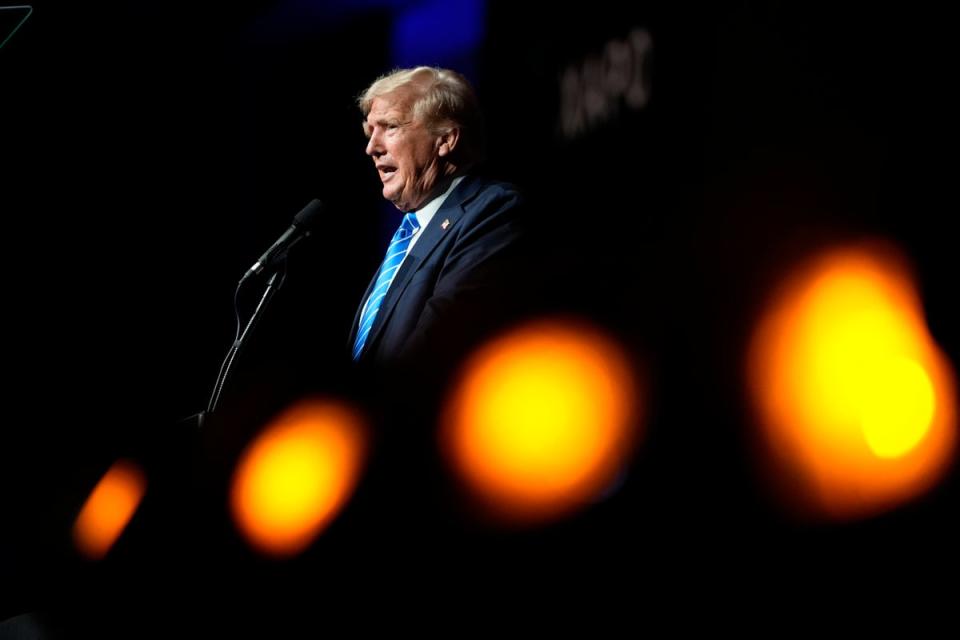 Republican presidential candidate former President Donald Trump speaks at the Bitcoin 2024 conference in Nashville on 27 July, 2024  (AP)