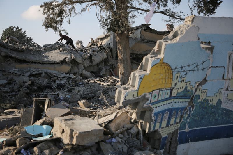 Aftermath of an Israeli strike on a school sheltering displaced people, in Khan Younis in the southern Gaza Strip