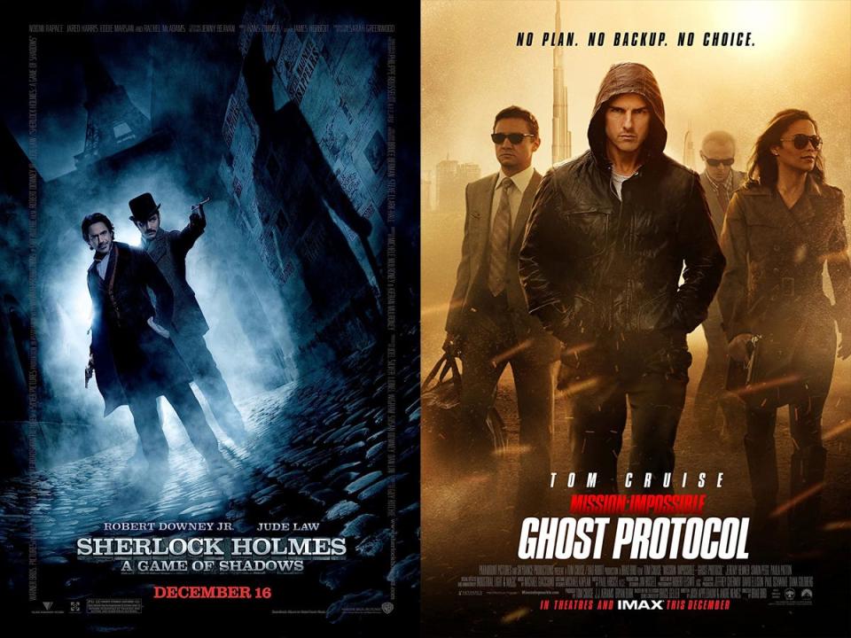 "Sherlock Holmes" sequel and "Mission: Impossible - Ghost Protocol" posters