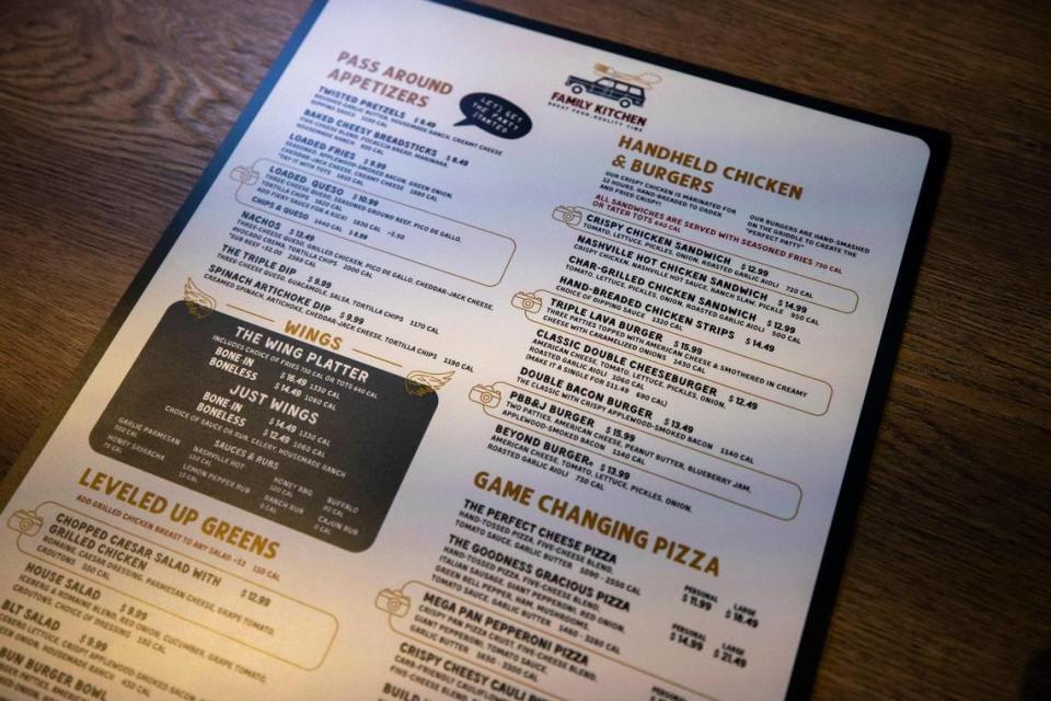 Some of the food and dining menu available at the Family Kitchen at Main Event.