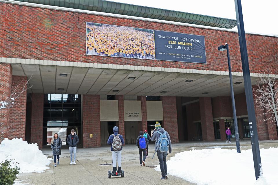 Here students head into the Golda Meir Library in Feb. 2020.