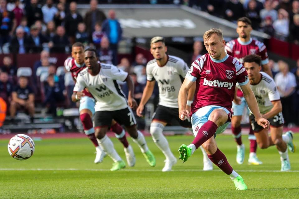 Jarrod Bowen kept his nerve from the penalty spot to equalise for the Hammers (PA)