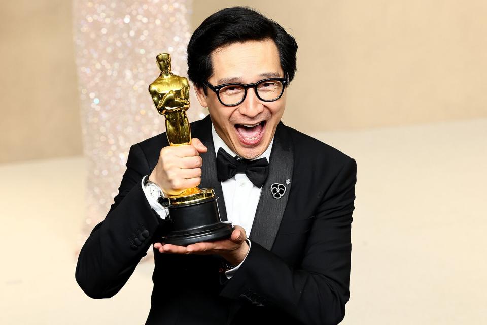 Ke Huy Quan, winner of the Best Supporting Actor award for "Everything Everywhere All at Once," poses in the press room during the 95th Annual Academy Awards