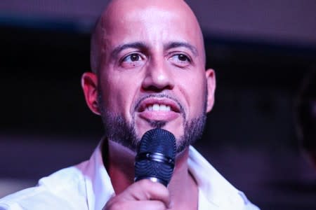 Queens District Attorney (D.A.) candidate Tiffany Caban's brother speaks during an election night event in the Queens borough of New York City