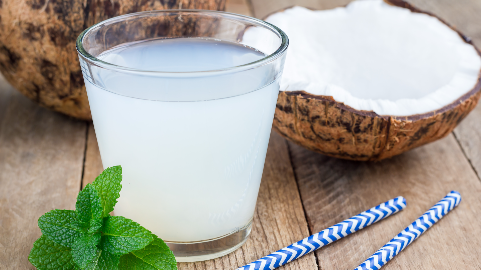<p> If you find the taste of standard H20 a bit plain, then coconut water is a great option. It is still 94 per cent water, but comes with a host of other benefits too. These include electrolytes - which are essential minerals, such as sodium, calcium and potassium - that <a href="https://pubmed.ncbi.nlm.nih.gov/12056182/" rel="nofollow noopener" target="_blank" data-ylk="slk:research;elm:context_link;itc:0;sec:content-canvas" class="link ">research</a> has found are especially rehydrating when consumed after a workout session. </p>