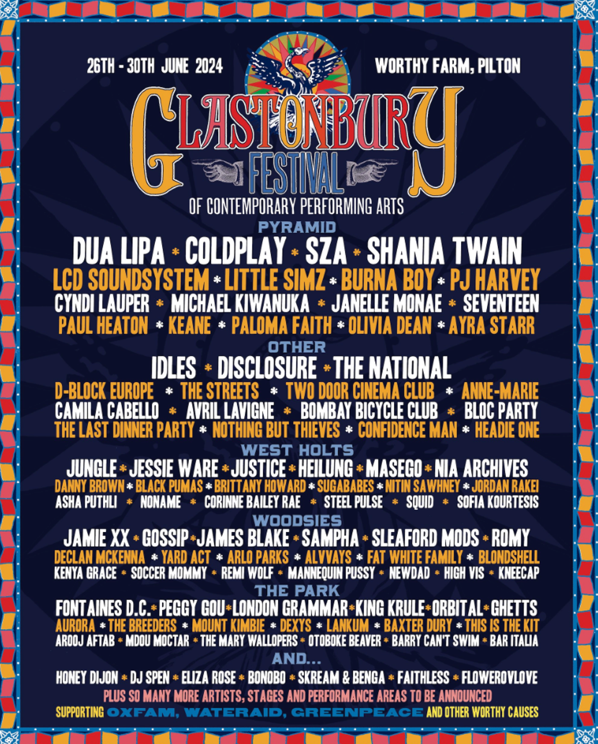 Glastonbury 2024 line-up (X/Twitter)