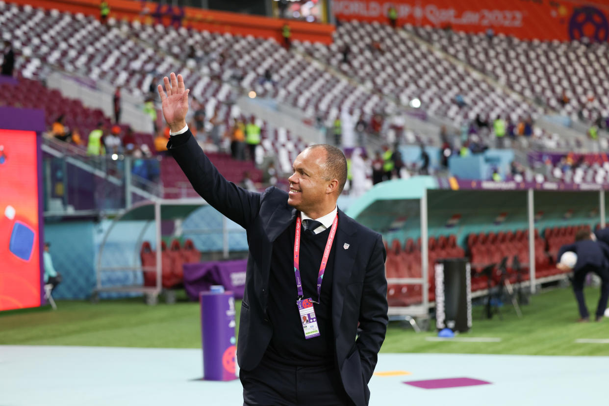 DOHA, QATAR - DECEMBER 3: Earnie Stewart USMNT General Manager before a FIFA World Cup Qatar 2022 Round of 16 match between Netherlands and USMNT at Khalifa International Stadium on December 3, 2022 in Doha, Qatar. (Photo by John Dorton/ISI Photos/Getty Images)