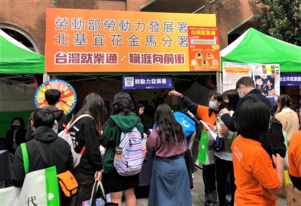 勞動力發展署北分署前進頂大校園徵才，提供就業服務與職業訓練資源。（勞動力發展署北分署提供）