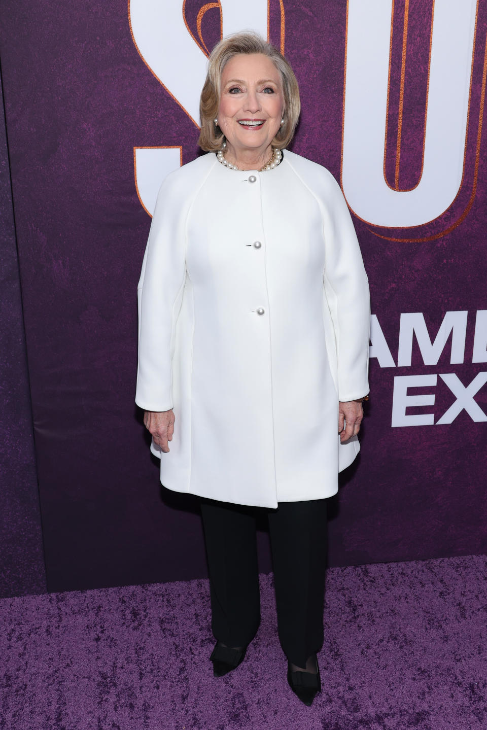 Hillary Clinton wearing bow-embellished shoes in New York City.