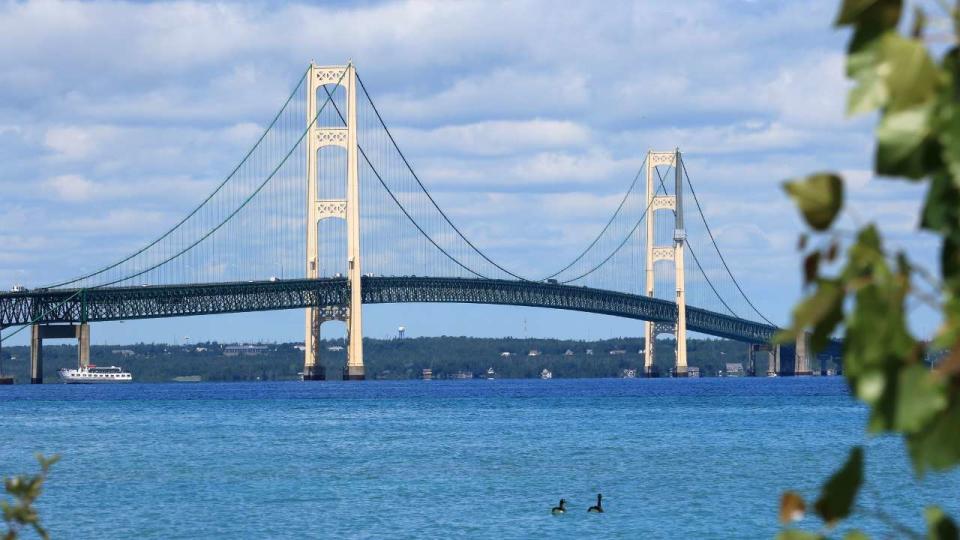 Strait of Mackinac Bridge in northern Michigan. (Photo by: Education Images/Universal Images Group via Getty Images)