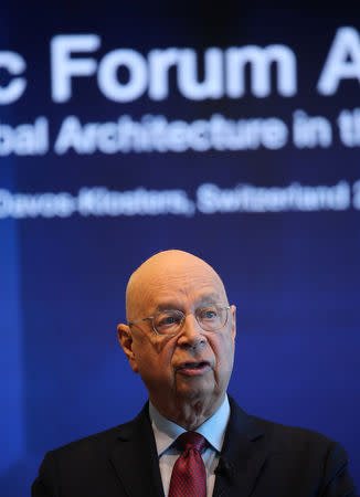 Founder and Executive Chairman of the World Economic Forum (WEF) Klaus Schwab attends a news conference ahead of the Davos annual meeting in Cologny near Geneva, Switzerland January 15, 2019. Picture taken January 15, 2019. REUTERS/Denis Balibouse