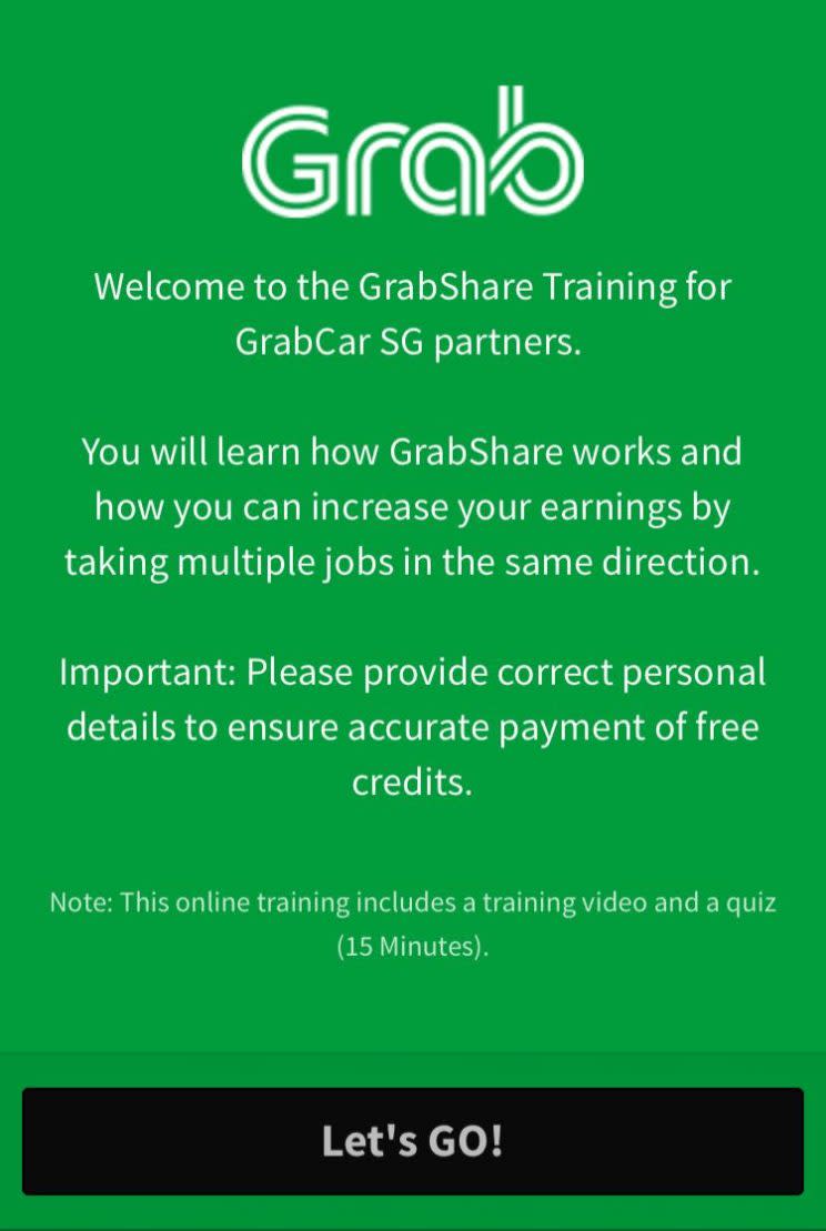 Grab's training platform for drivers intending to use GrabShare. Screengrab from Grab website. 